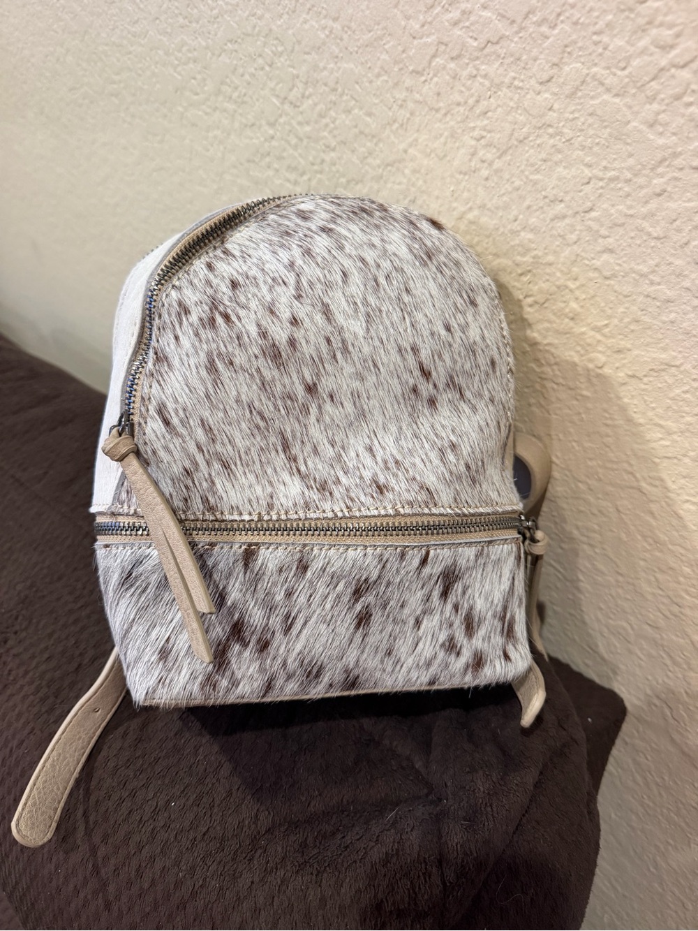 Trinity Ranch Mini Backpack in Cowhide Speckled White and Brown
